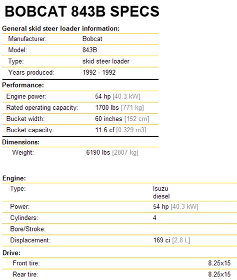 bobcat 843b specs